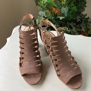 Vince Camuto Brown Leather Gladiator Style Strap Up Ankle Heel Sandals Sz 12M